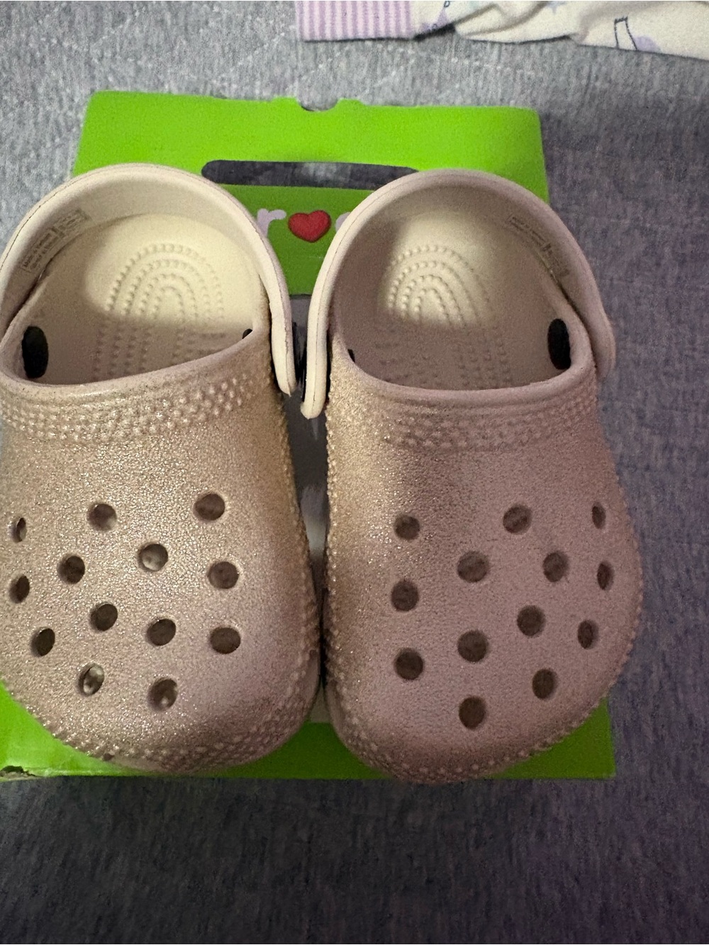 CROCS Kids Glitter Clog Sandals in Cream